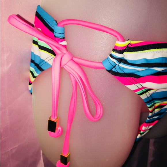 Bongo Flutter Cage Mesh Striped Bikini Set NEW $56 - Picture 5 of 8